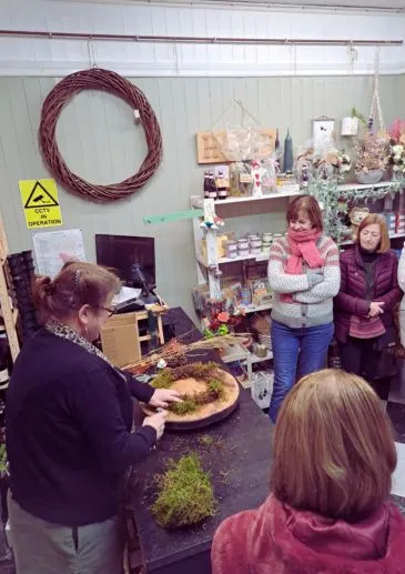 Christmas Wreath Workshop group with Booker Flowers and gifts, Liverpool